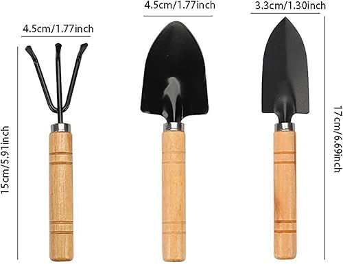 Miniatura 6 de Juego de herramientas de jardinería de 3 piezas, agarre antideslizante, agarre de madera, juego de herramientas de jardinería pequeña pala de
