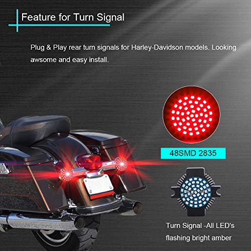 Sunpie Motorcycle Led Turn Signal Flat Style With 1156 Socket Indicator Lights For Electra Glide Road King Heritage Softail Road Glide Classic, Red #TOP1