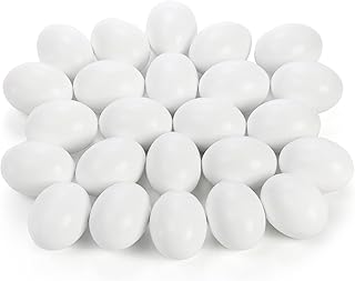ZEAYEA 24 Pieces Wooden Fake Eggs, White Faux Eggs for DIY Easter Egg, Crafts and Easter Decorations, Fake Egg for Children Play