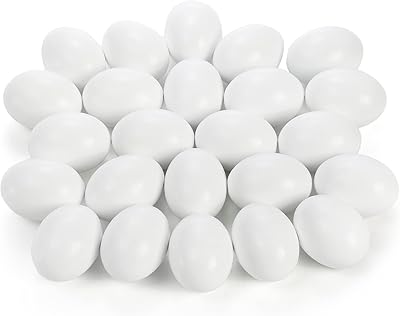 ZEAYEA 24 Pieces Wooden Fake Eggs, White Faux Eggs for DIY Easter Eggs, Crafts and Easter Decorations, Fake Eggs for Children Play