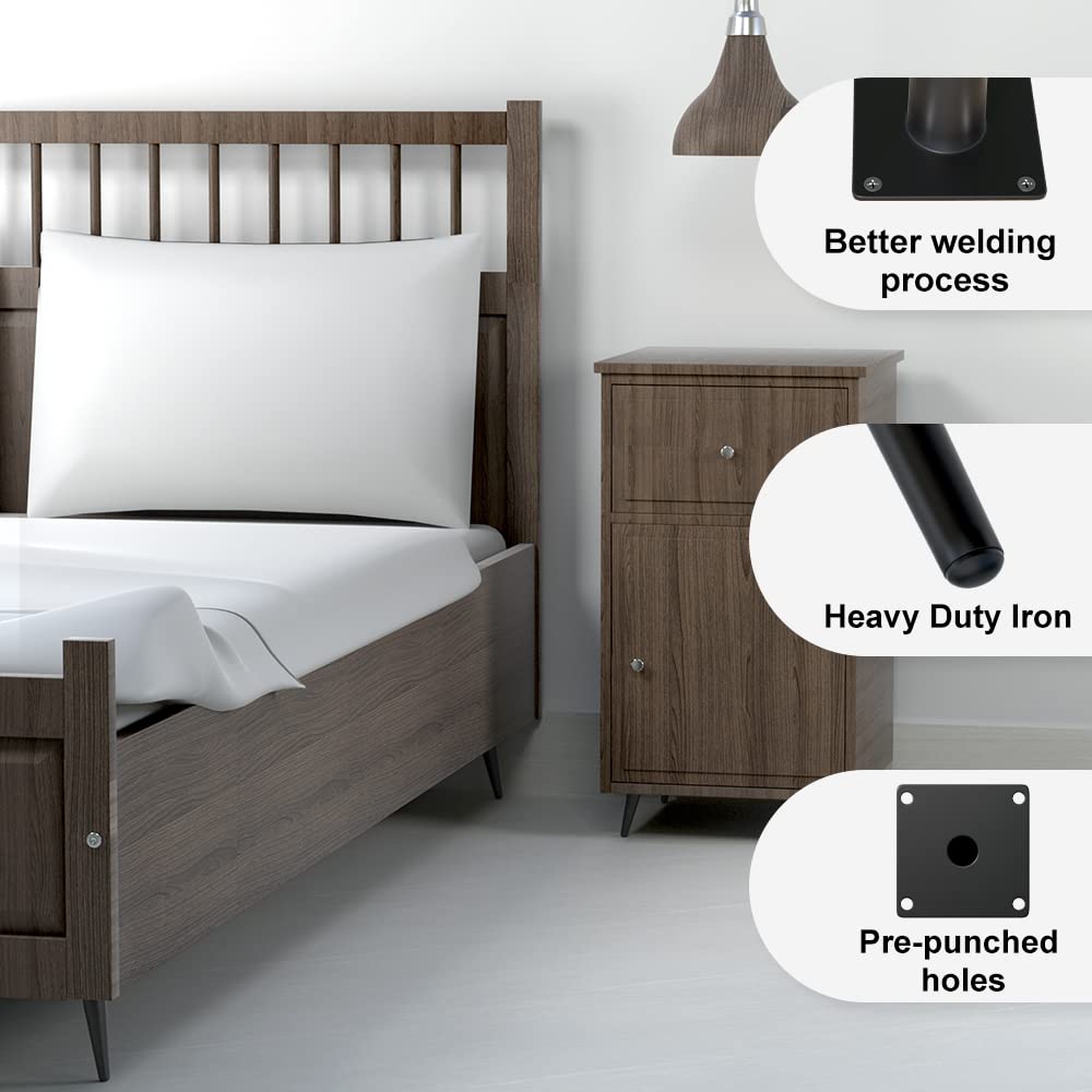 FIVEPEARS 8 PCS 5 Inch Heavy Duty Matte Black Metal Angled Taper Tapered Legs Set for Furniture, Mid Century Modern Style Feets for Coffee Table Couch Sofa Cabinet Chair Dresser Bed Desk Credenza