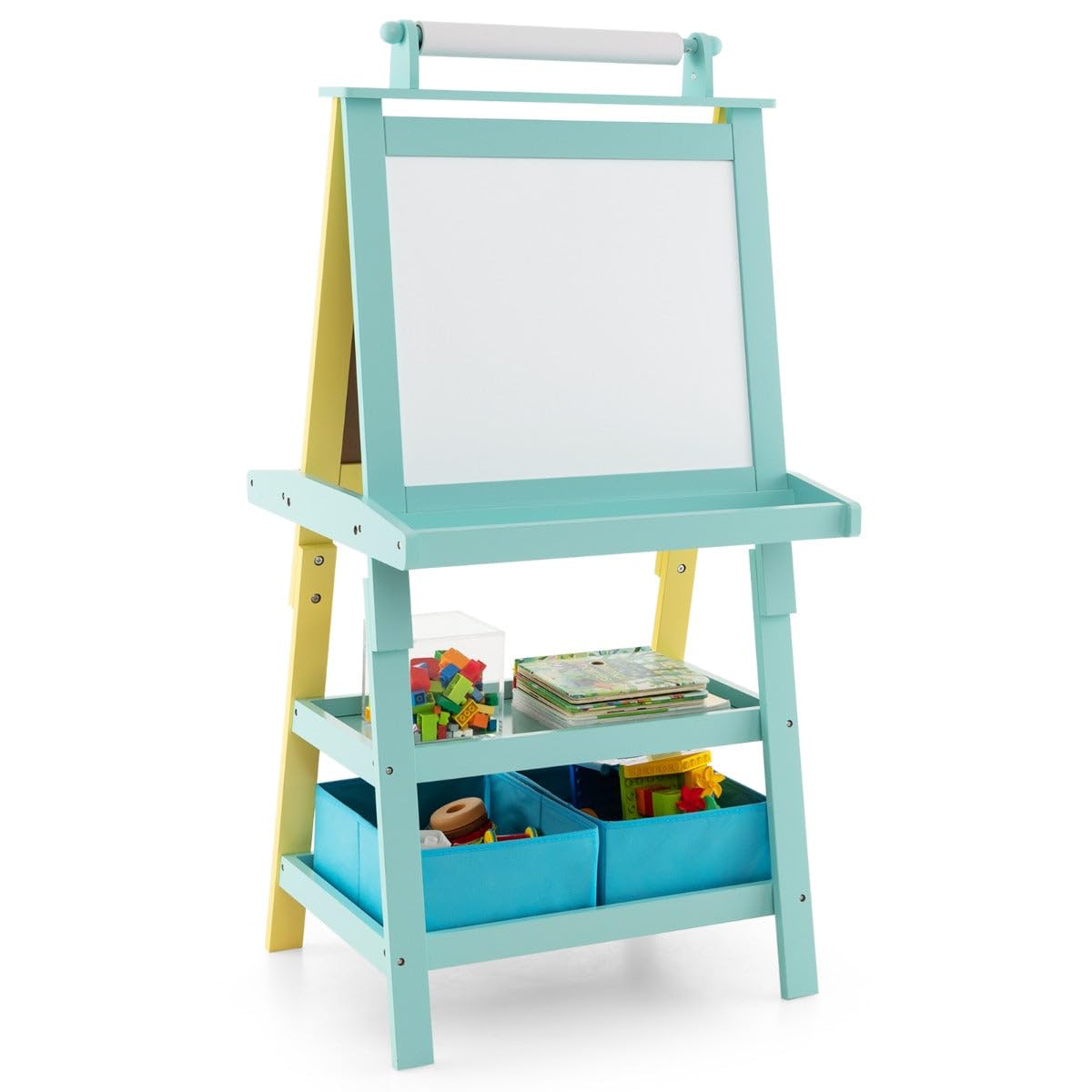 Chevalet pour enfants 3 en 1 59 x 50 x 117 cm avec étagères de rangement design ludique en MDF jaune 20_0011436