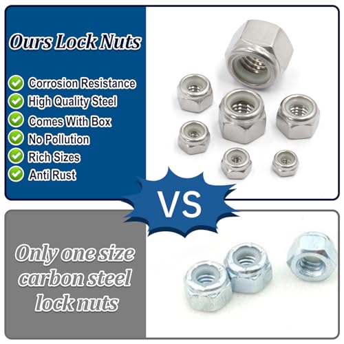 Zqz QLN-113 Pack Lock Nuts Assortment Kit,6#32 8#32 10#24 10#32 5/16"-18 3/8"-16 1/2"-13 1/4"-20 Sae Nylon Insert Hex Locknuts Sets,304 Stainless Steel Standard Inch Threaded Nylock Nuts thumb #5