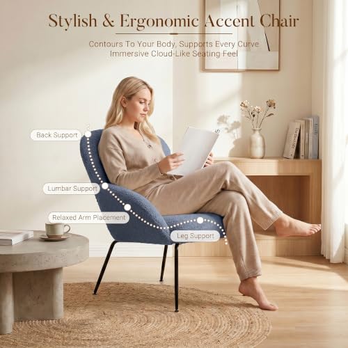 Image of Modern Accent Chair for Bedroom, Boucle Accent Chair (Blue)