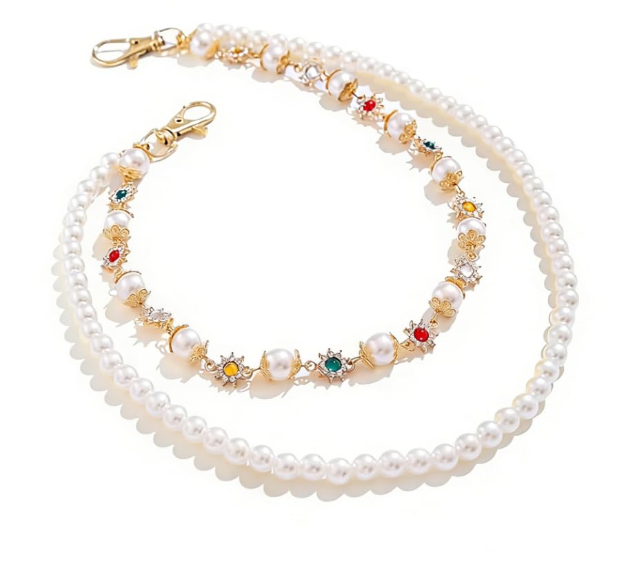 Broekketting, Gouden Dubbelzijdige Broek Ketting met Imitatieparels en
