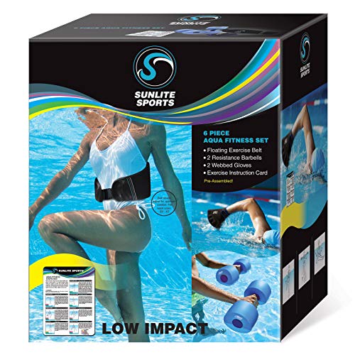 Sunlite Sports High-Density EVA-Foam Dumbbell Set, Water Weight, Soft Padded, Water Aerobics, Aqua Therapy, Pool Fitness, Water Exercise (Ultimate Aqua Fitness Set with Training Manual (6 pcs))