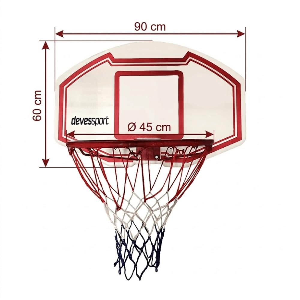 DEVESSPORT Canasta Baloncesto Habitación | Canasta Baloncesto Interior para Pared | Canasta con Tablero Resistente y Red Incluida para Interiores y Exteriores