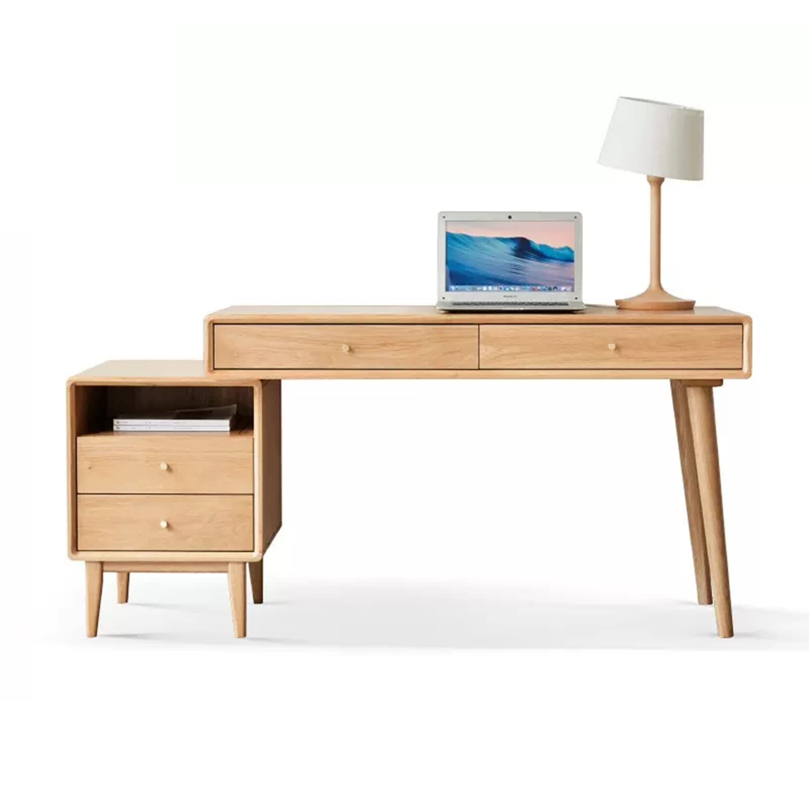 Biurka biurowe Nowoczesne biurko komputerowe z litego drewna z szufladą, wielofunkcyjne biurko 3 w 1 z szafką i półką na książki, łatwe w montażu (biurko + lewa szafka)