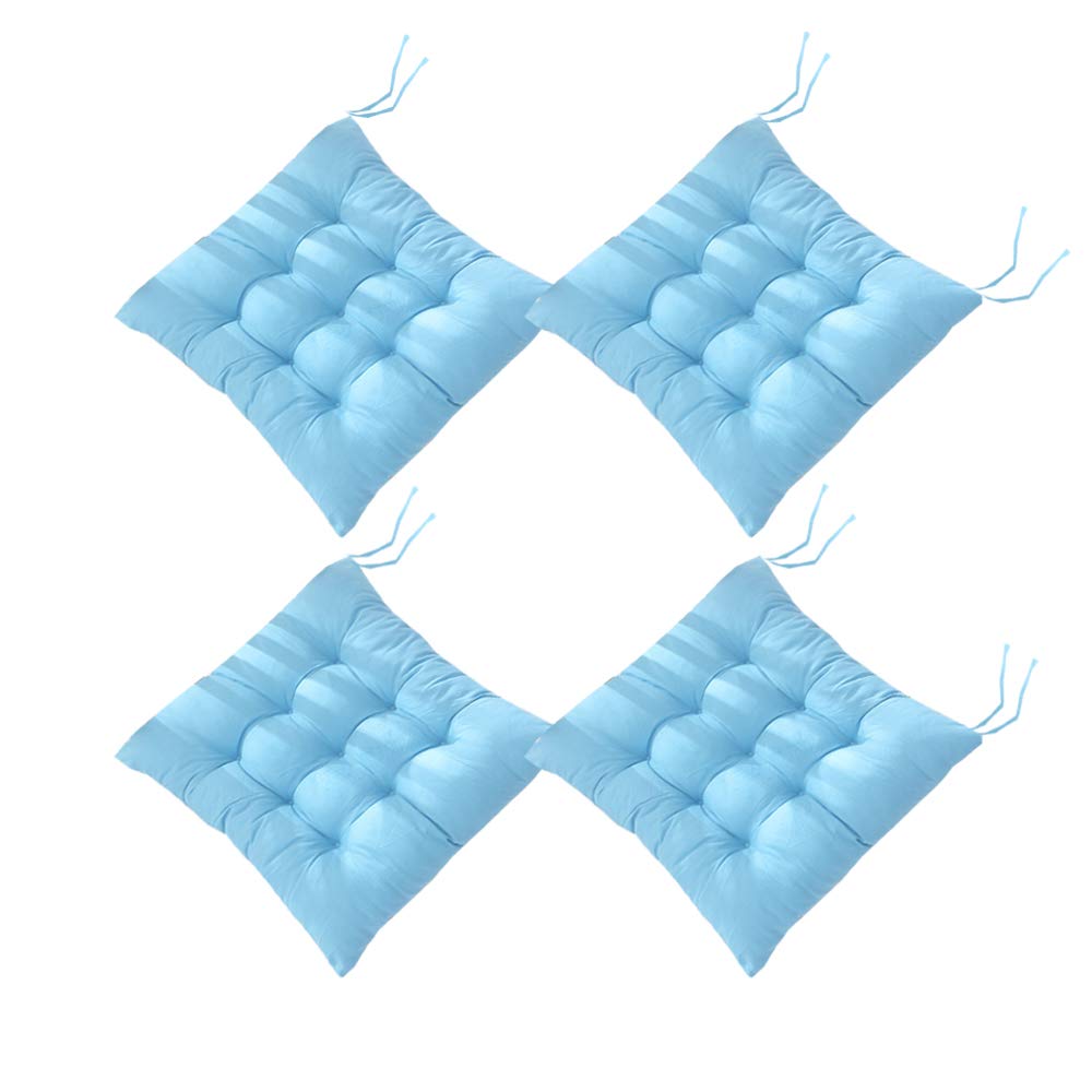 Juego de 4 almohadillas para silla con lazos, cojines para sillas de comedor, jardín, patio, cocina, comedor, 40 x 40 cm (azul claro)
