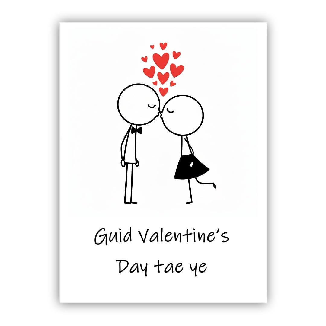 Multilingual Valentine’s Day Card – Cute Couple – Romantic Valentines Greeting Card for Husband, Wife, Boyfriend, Girlfriend (• Ulster Scots: Guid Valentine’s Day tae ye) — image 1