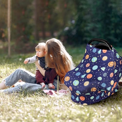 Image of ManFaiSky Car Seat Cover Baby, Stretchy Infant Baby Carseat Cover Boys, Multi-use Nursing Cover Stroller Cover, Planets