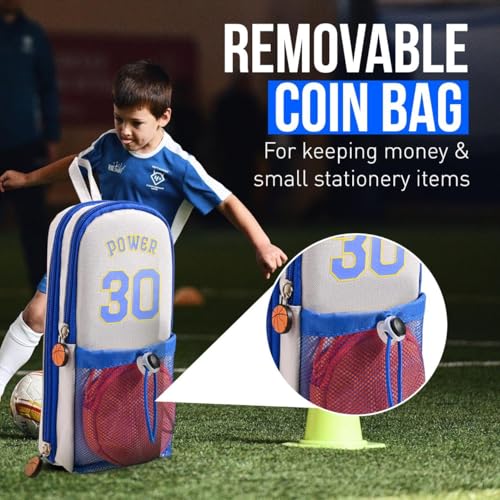 Image of DEOXY Polyester Large Capacity Pencil Pouch with 3 Zippers & 5 Compartments - Waterproof Standing Pencil Case with Metal Zipper + Football Charm & Coin Pouch (Idol),Blue