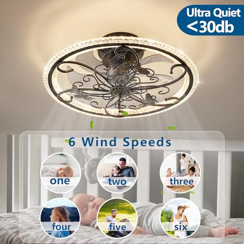 HuixuTe Retro Black Ceiling Fan with Lights Remote Control, 6 Speeds 3 Color Industrial Caged Ceiling Fan with Light for Kitchen Bedroom Living Room — view 2