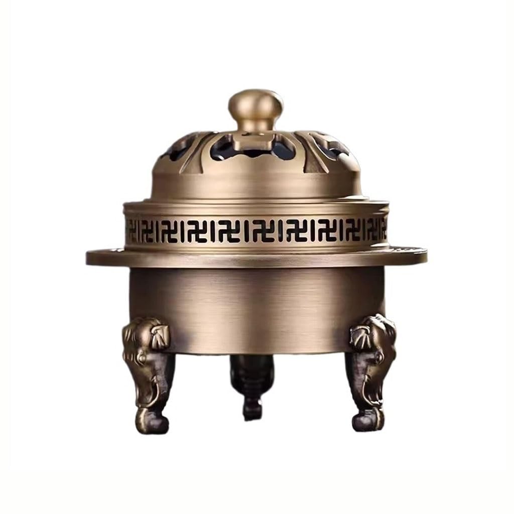 Incense Holder Base Brass Antique Three-legged Incense Burner Household Indoor Agarwood Tea Ceremony Ornaments