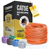LION BEAM™ Cat5e Ethernet Cable 1000FT Pull-Box, 24AWG, CMR Insulated Solid Bare Copper Internet Cable 350 MHz, Provides High-Speed 1-5Gbps, UTP Bulk Ethernet Riser Wire with Smooth Fast Reel, Orange