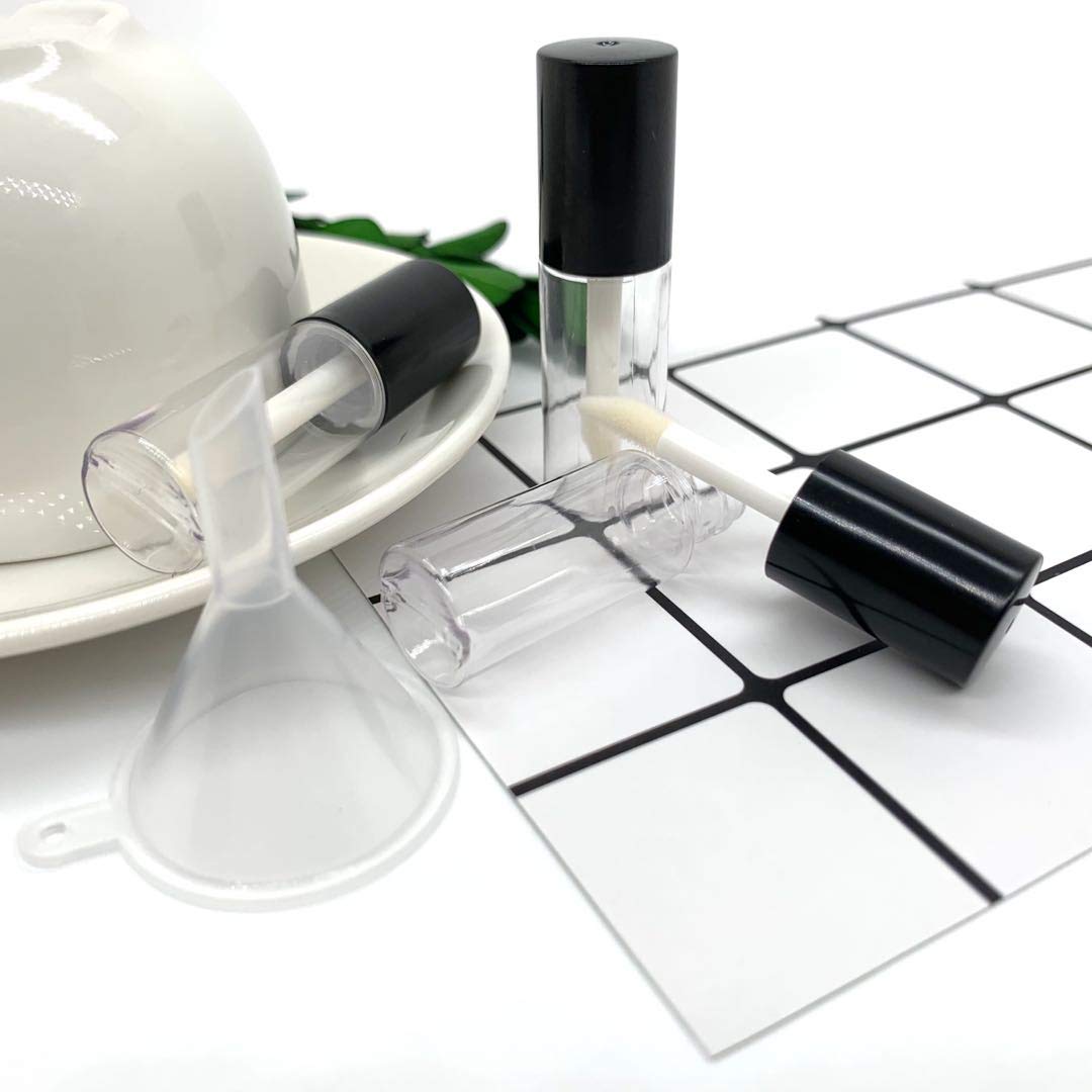 KaiLeQi 20pcs Empty Lip Gloss Tubes, 3.5ml Black Refillable Containers, DIY Lip Gloss Making Kit, With 2PCS Funnel & 20PCS Rubber Stoppers