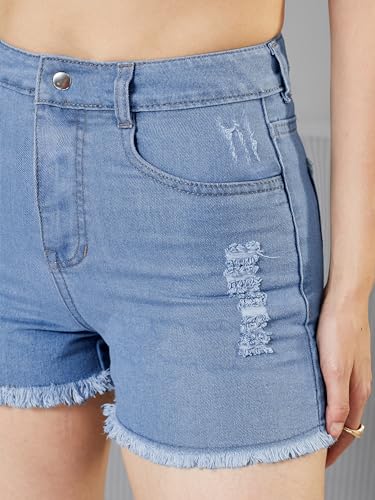 Image of Miss Chase Women's Regular High Rise Above Knee Stretchable Denim Shorts