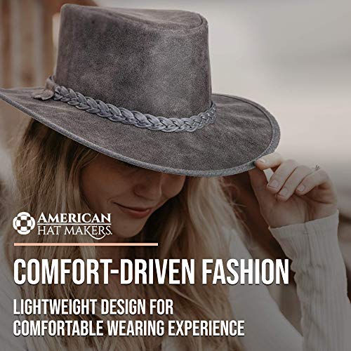 American Hat Makers Crusher Premium Leather Outback Hat – Cowboy Hats For Men & Women – Handcrafted, Packable Wide Brim Hat – Leather Western Gifts – Grey Cowboy Hat #TOP3