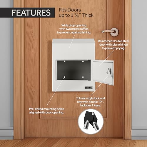 Image of Durabox Through-The-Door Drop Box Deposit Safe 12 x 6 x 15 - Heavy Duty Steel Mailbox with Lock for Receiving Mail, Checks, Letters, Cash and More for Home, Office and Commercial Use (D500) (Gray)