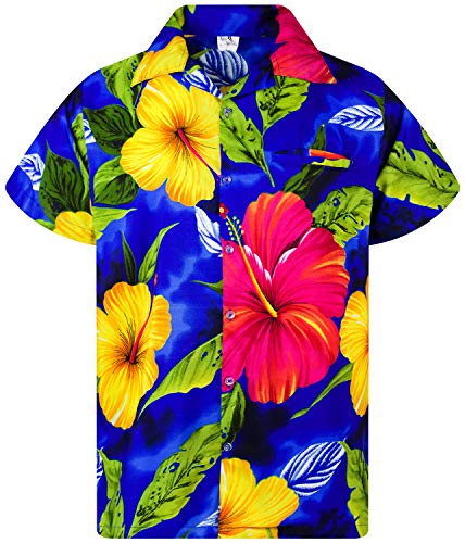 King Kameha Funky Camisa-Hawaiana, Manga-Corta, Big-Flower, Azul-Oscuro, 3XL