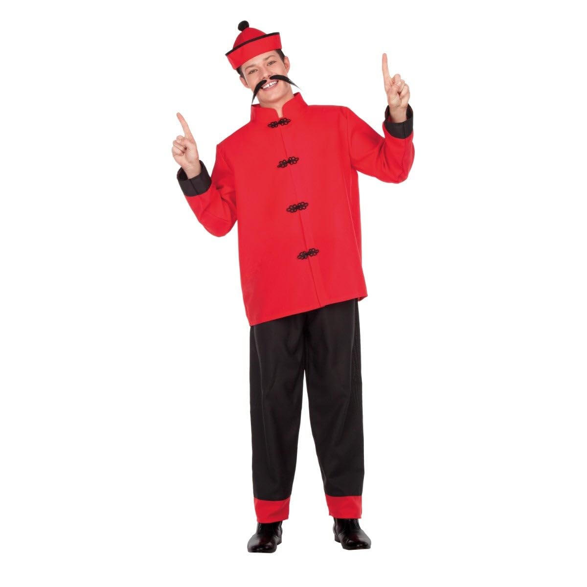 My Other Me - Disfraz chino hombre, talla M-L. Incluye sombrero cónico rojo con bordes negros, camisa roja con adorno trenzado negro y pantalón negro con franja roja. ¡Auténtico estilo oriental!