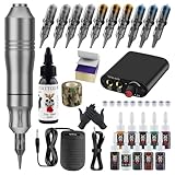 刺青機刺青ペンセット刺青工具刺青刺しゅう一体機モーターセット タトゥーキット、オールインワンタトゥーマシン、タトゥーキット、糸切り機、ミニ電源、タトゥーニードル (シルバー,タイプA)