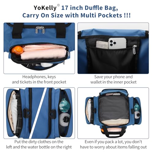 Image of Small Gym Duffle Bag, 17 inch, Royal Blue | Carry On Weekender Bag, For Travel Sport, 17x10x9 in