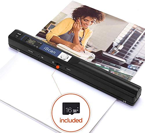 [16GB MicroSD] Scanner Portatile 900DPI per Documenti A4, Foto, Scontrini, Libri, Salvataggio in Formato JPEG/PDF - Colore Nero
