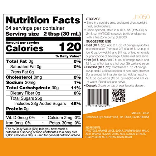 Tea Zone 64 Fl.oz Orange Syrup #TOP7