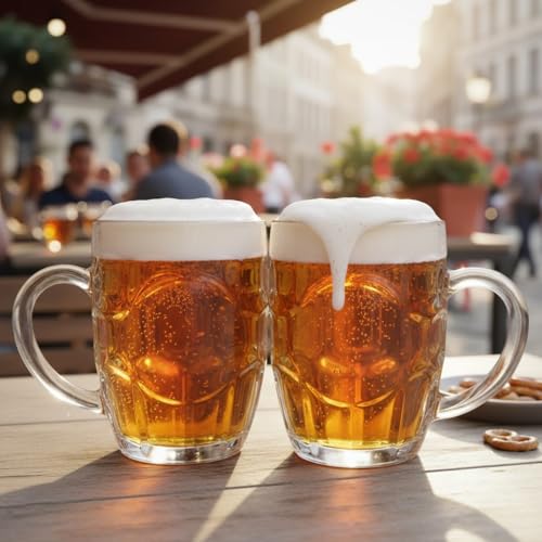 Jarra de Cerveza 550ml – Set 2 Unidades – Jarras Elegantes y Resistentes – Diseño Ergonómico – Cristal – Apto para Lavavajillas