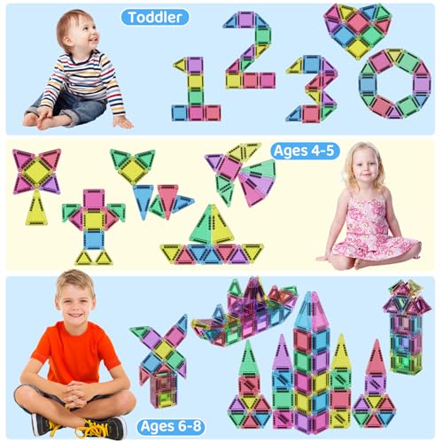 Magnetische Tiles Konstruktion Set 42pcs Reisespielzeug für Kinder Tragbar Reisen MINI Magnetische Fliesen Spielzeug Magnetische Baukasten Montessori Spielzeug Geschenk für 3+ Jahre Kleinkinder