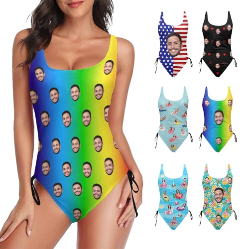 Custom Face Swimsuits for Women, Personalized Photo Bathing Suit Gift for Girlfriend Wife Customized Funny Face Swimwear