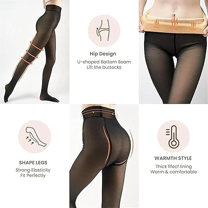 Lemon Faux Translucent Fleece Lined High Waist Thermal Tights4