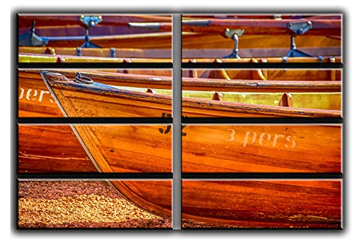 Huge 8 Huge Piece Wooden Boats Wall Art Decor Picture Painting Poster Print On Canvas Panels Pieces - Marine Theme Wall Decoration Set - Rowing Wall Picture For Creative Space 70 By 100 In #TOP22