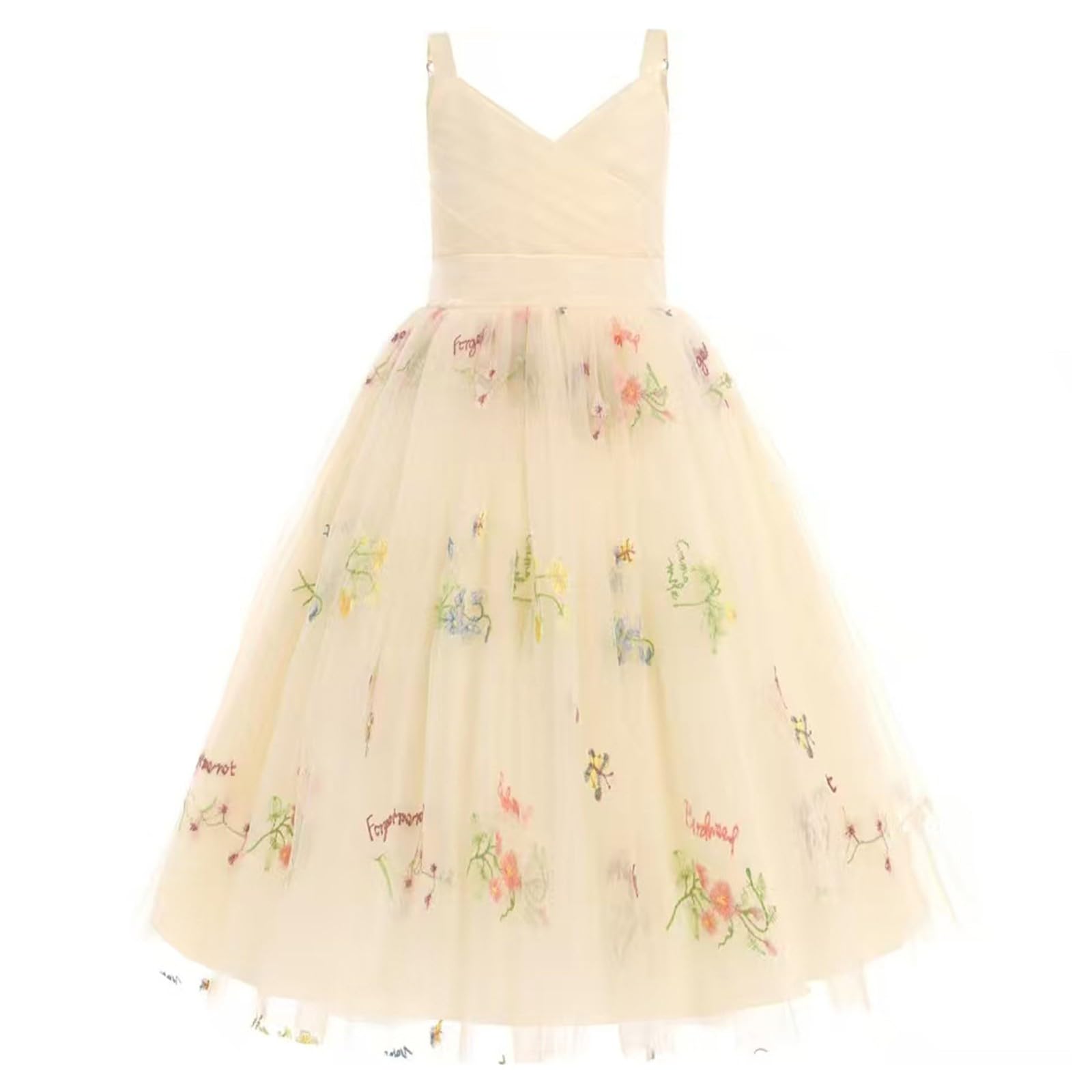 Genérico Vestido de cumpleaños Infantil con Tirantes de Encaje Bordado (3 a 14 años) (Beige, 10-12 Years)