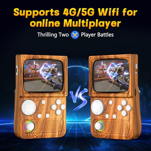 Image of R36T Retro Handheld Game Console, 3.5 Inch Video Game Console with 3500mAh Battery, Retro Gaming Console Supports WiFi Download and Network Battling (Wood Grain Brown)