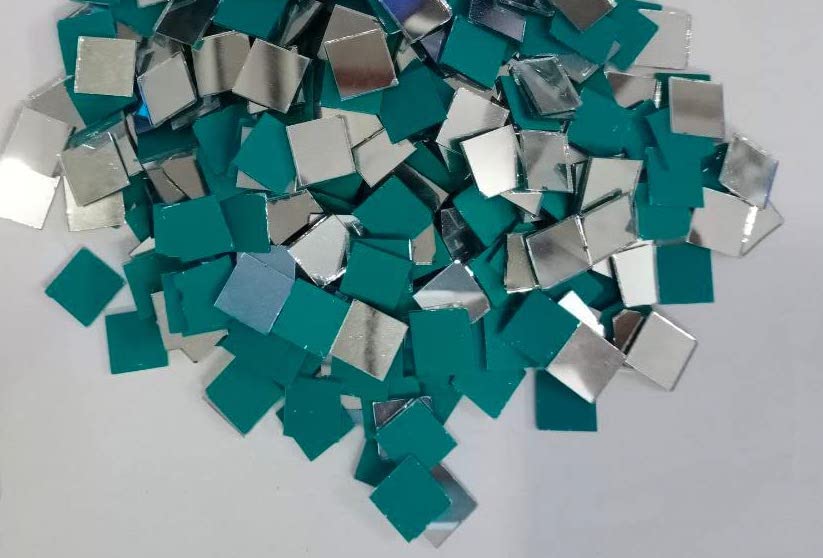 OMX, Square Shape Mirror Mosaic Tile, 250 Pc, 12 MM x 12 MM, Silver, for Embroidery Making, Art Craft Projects, (Square Shape, 12mm)