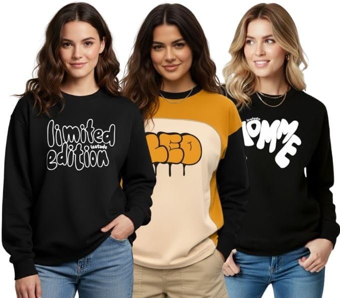 Image of LEOTUDE Full Sleeve Cottonblend Oversized Tshirt for Women, Round Neck