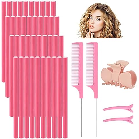QINERSAW 40Pcs 24cm Papilotten Lockenwickler Flexwickler Weich Flexible Lockenstab Twist Schaum Papilotten Locken Manuelle Curler Roller Cover