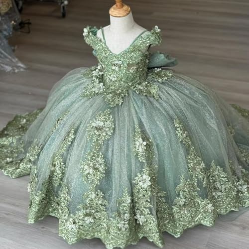 2025 Sage Green Flower Girl Dresses for Wedding Party Toddler 3D Floral Flowers Boho Country3