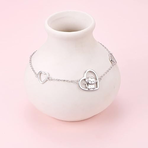 Miniatura 4 de FLYOW Pendientes de tuerca de plata 925 con diseño de corazón de animal con circonita cúbica y mono, collar con dije, regalo de cumpleaños para