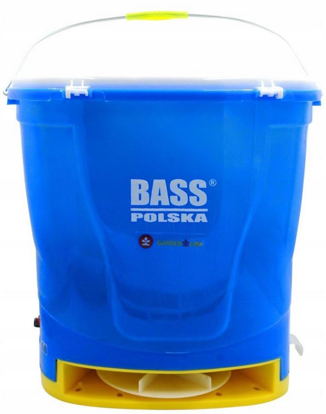 BASS POLSKA Épandeur d'engrais sans fil 20 l, semoir à sac à dos avec batterie Li-ion, largeur d'épandage de 10 m, pour engrais, graines d'herbe, sel et sable, protection de charge NTC
