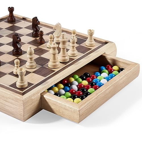 Vamslove Juego de Mesa 2 en 1 Ajedrez y Damas Chinas Madera miniatura 2