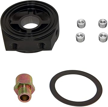 GlowShift Oil Filter Sandwich Plate Thread Adapter - 3/4-16 Thread - Install up to (4) 1/8-27 NPT Oil Pressure & Temperature Sensors - Includes O-Ring & Port Plugs