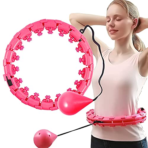 Weighted Smart Fitness Hoops,2 in 1 Abdomen Fitness Massage Adults Weight Loss Exercise Hoop,26 Detachable Knots Adjustable Not Fall Fitness Circleï¼ˆredï¼‰