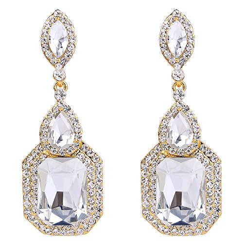 BriLove Dangle Earrings for Women Wedding Bridal Emerald Cut Crystal Infinity Figure 8 Chandelier Jewelry Clear