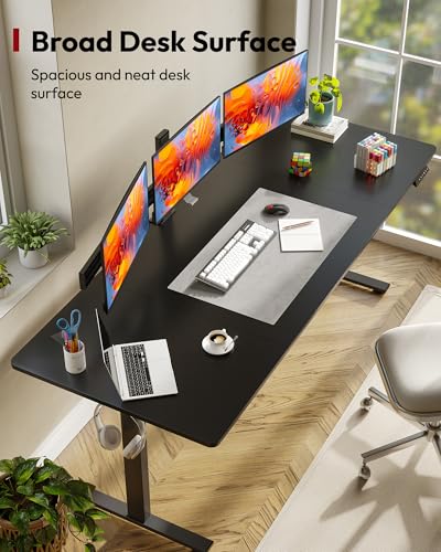 Image of SANODESK Electric Standing Desk 79 x 32 Inches, Height Adjustable Sit Stand with Large Splice Board Desktop for Home Office, Computer Workstations,Memory Ergonomic Computer Desk, Black Frame /Black Top