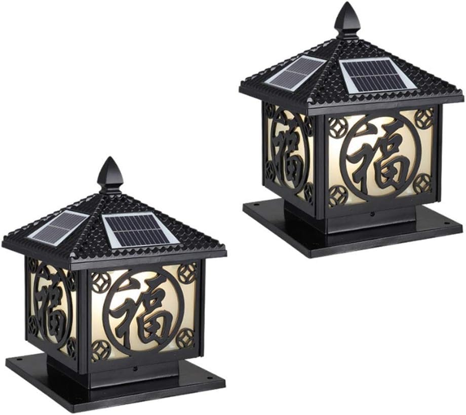 Paquete de 2 faroles solares LED Compatible with exteriores, faroles con energía solar, farolillos de ahorro de energía, luces de columna de vidrio y aluminio,iluminación de techo