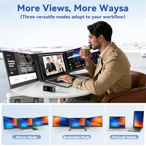 Image of domyfan 15.6 inch Laptop Screen Extender, Triple Portable Monitor with Ultra-Thin FHD 1080P IPS Display for 13-17 inch Laptop, Plug & Play via HDMI /USB-A /Type-C, Compatible with Mac /Windows /Android