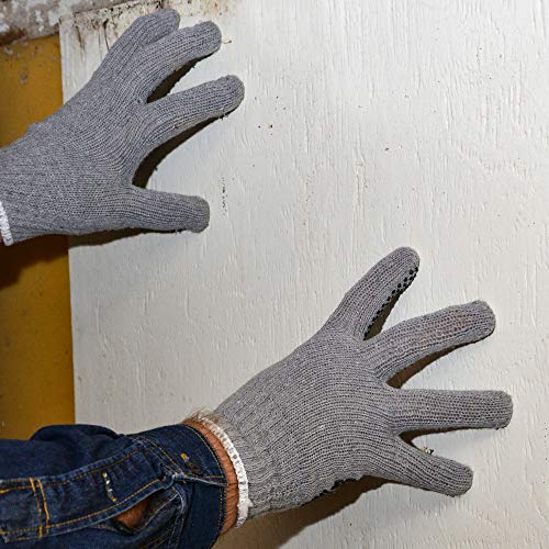 Spot Grip Gloves By Truline | 7 Gauge | Pvc Dots | Gardening Outdoor Yard Work Glove | Spring & Summer Weather | Bulk | Mens & Womens | Lightweight | Black & Gray | Heavy Duty -12 Pack (Large) #TOP5